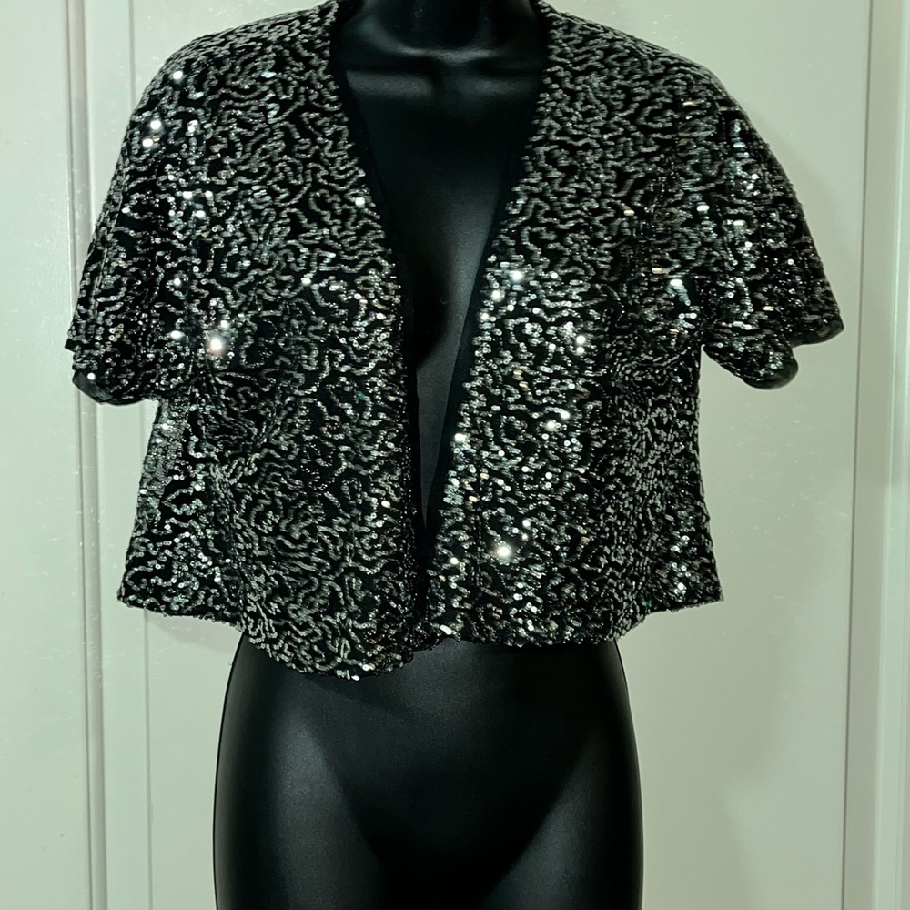 French connection Black Sequin Short Sleeve Jacket